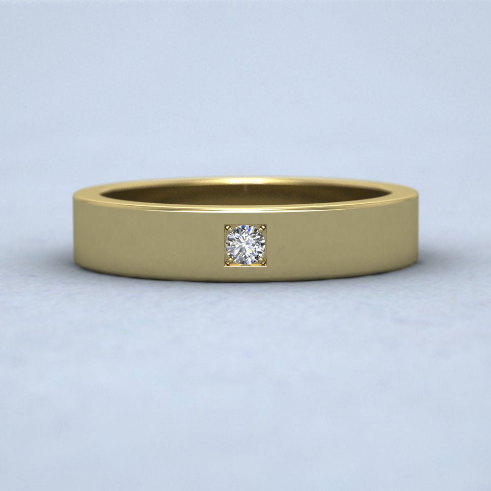 Single Diamond With Square Setting 18ct Yellow Gold 4mm Wedding Ring Down View