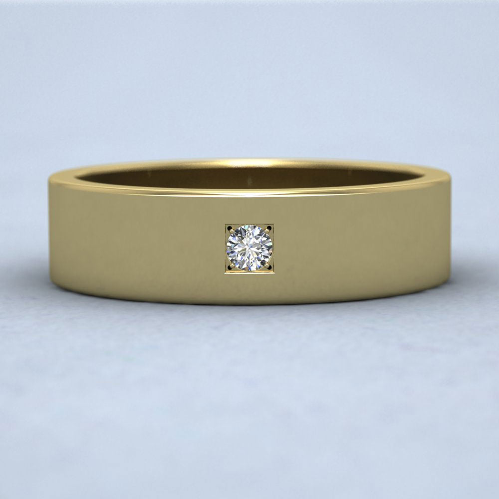Single Diamond With Square Setting 9ct Yellow Gold 6mm Wedding Ring Down View