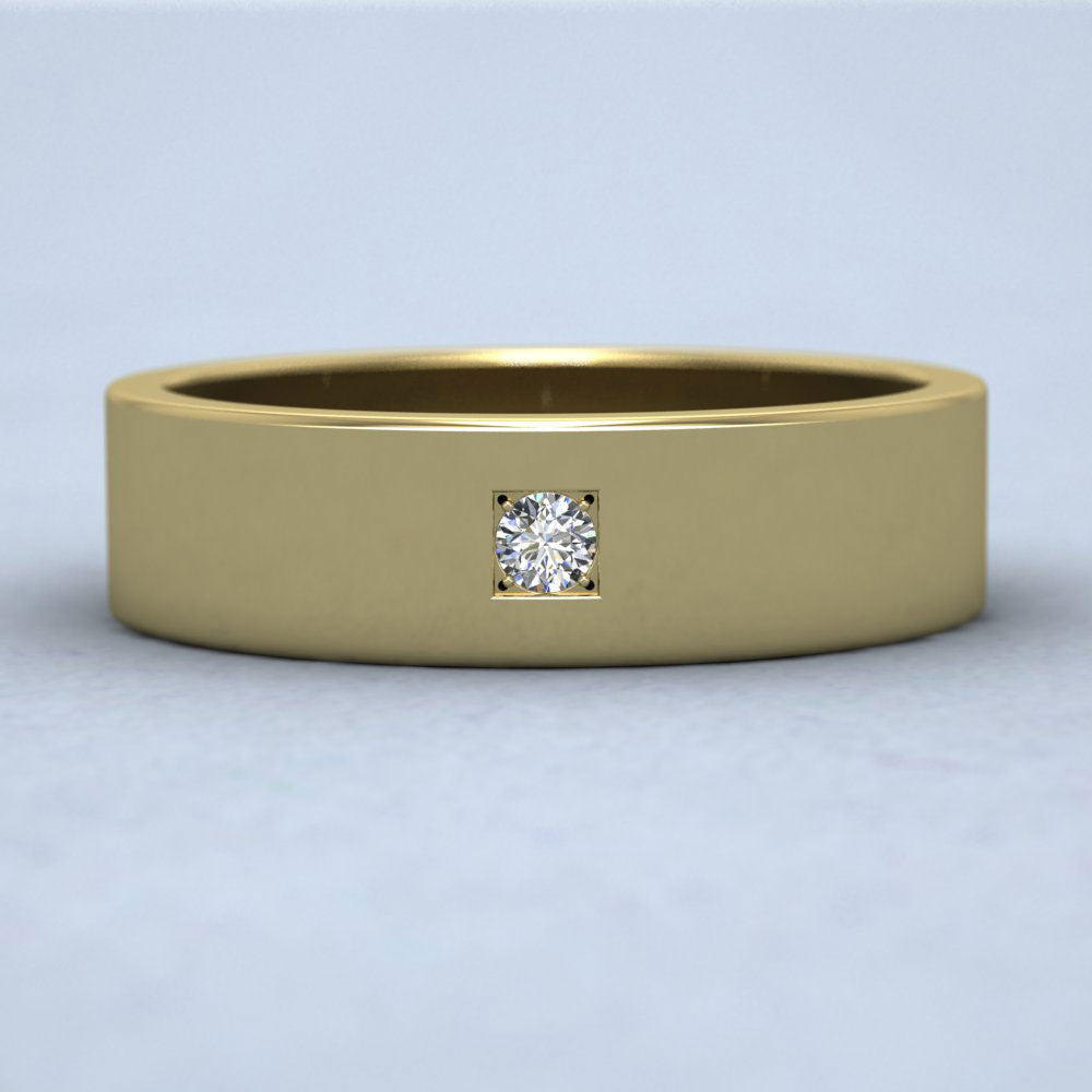 Single Diamond With Square Setting 14ct Yellow Gold 6mm Wedding Ring Down View