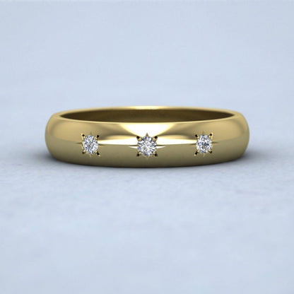 Three Star Diamond Set 14ct Yellow Gold 4mm Wedding Ring Down View