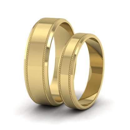 Bevelled Edge And Millgrain Pattern 22ct Yellow Gold 4mm Flat Wedding Ring