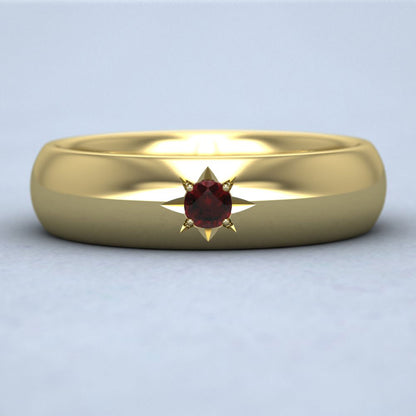 Garnet Star Set 9ct Yellow Gold 6mm Wedding Ring Down View