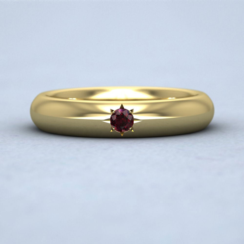 Ruby Star Set 14ct Yellow Gold 4mm Wedding Ring Down View