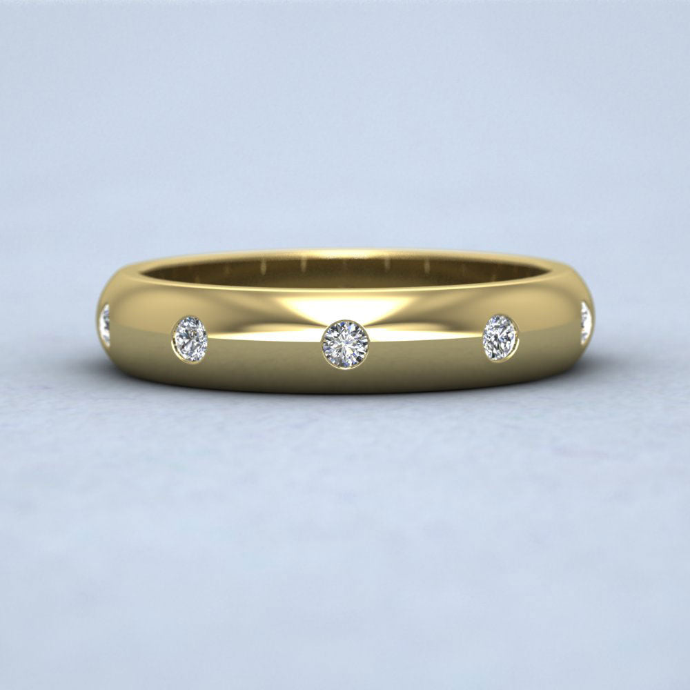Ten Diamond Set Flush 9ct Yellow Gold 4mm Wedding Ring Down View