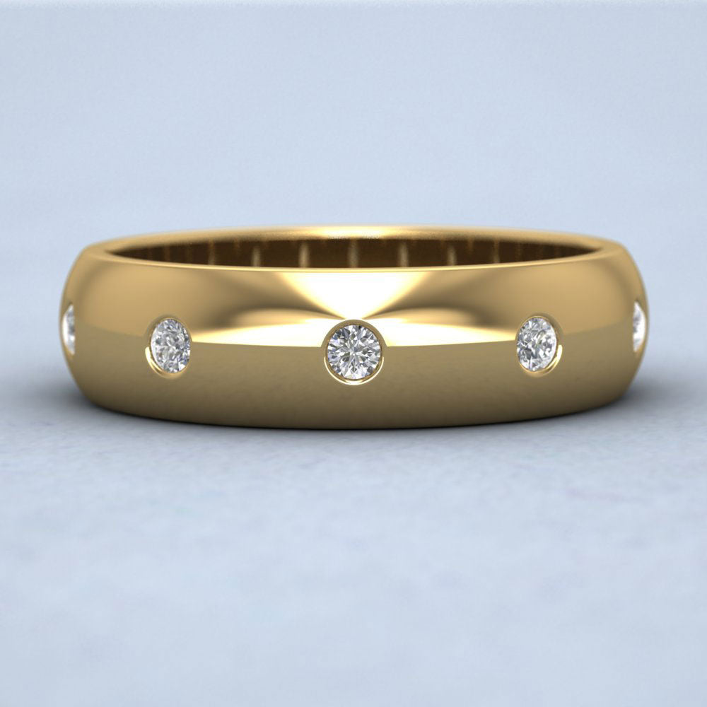 Ten Diamond Set Flush 18ct Yellow Gold 6mm Wedding Ring Down View