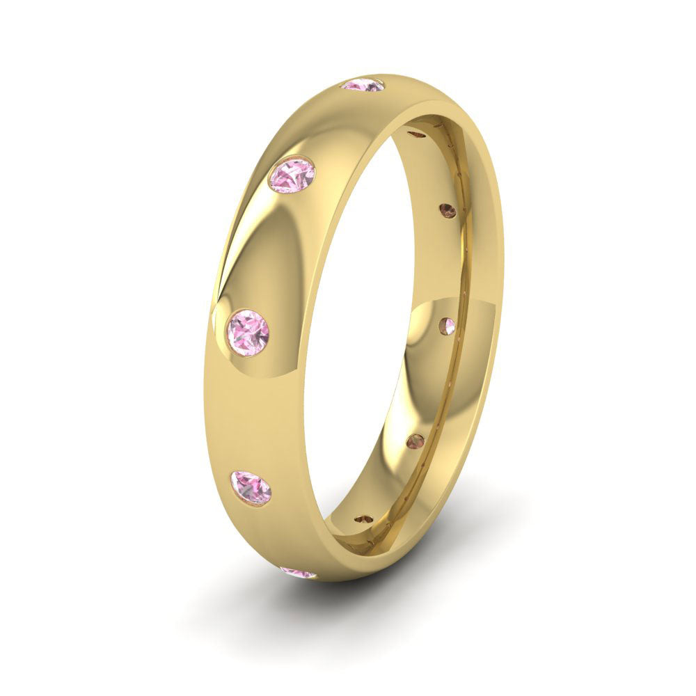 Ten Pink Sapphire Set Flush 14ct Yellow Gold 4mm Wedding Ring