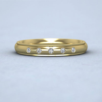 Line Pattern And Five Diamond Set 18ct Yellow Gold 3mm Wedding Ring Down View