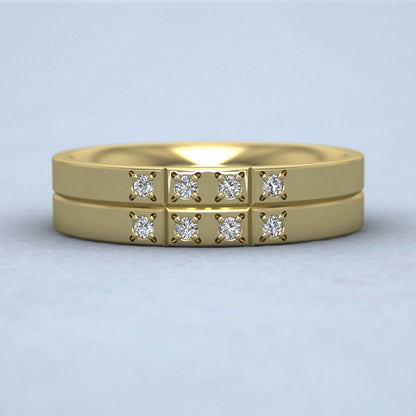 Cross Line Patterned And Diamond Set 14ct Yellow Gold 5mm Flat Comfort Fit Wedding Ring Down View