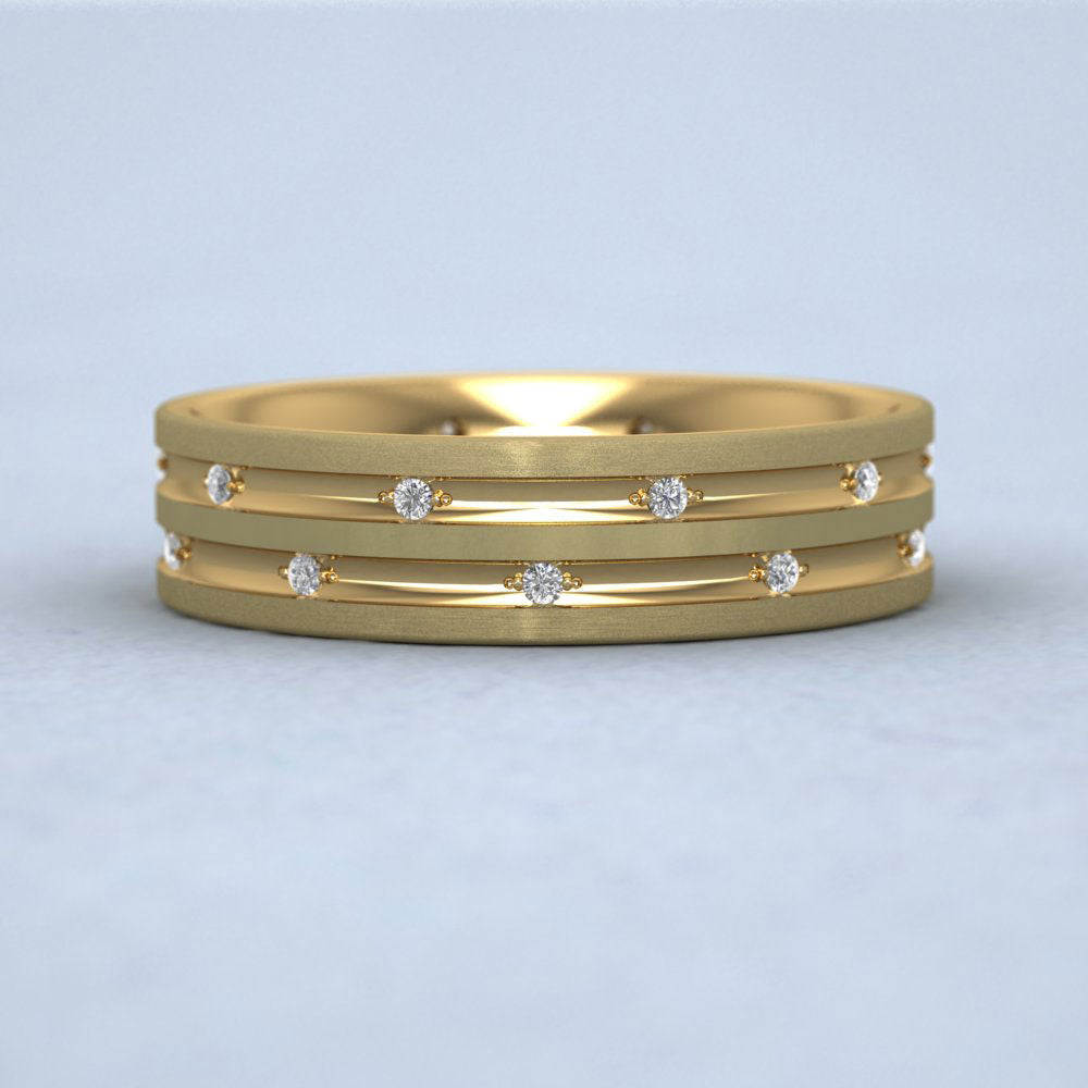 Twenty Diamond Set 14ct Yellow Gold 5mm Wedding Ring With Grooves Down View