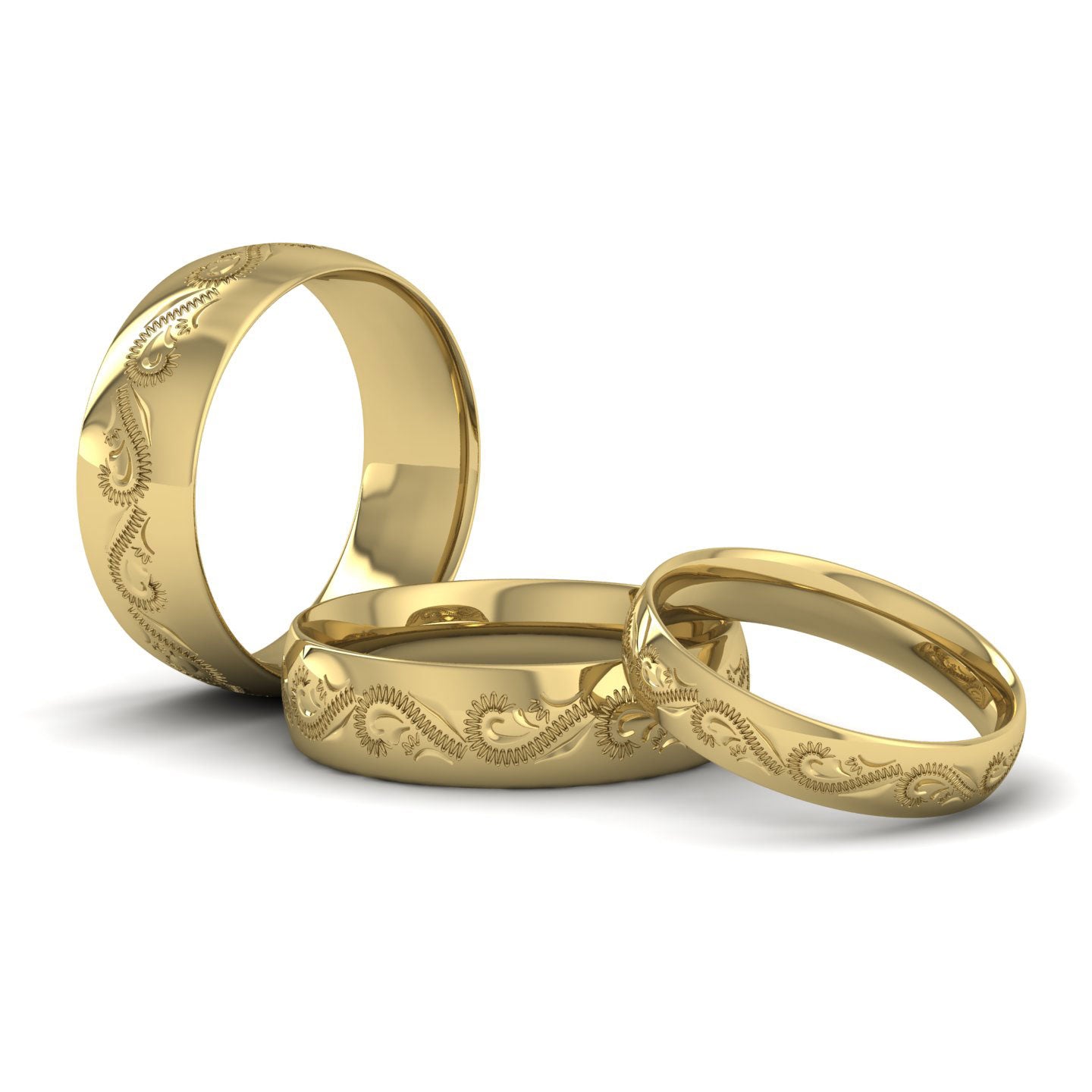 Engraved Court Shape 14ct Yellow Gold 6mm Wedding Ring