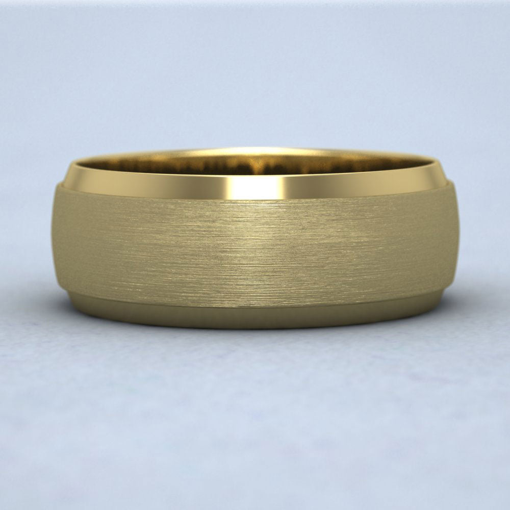 Flat Edge Patterned And Matt Finish 18ct Yellow Gold 8mm Wedding Ring