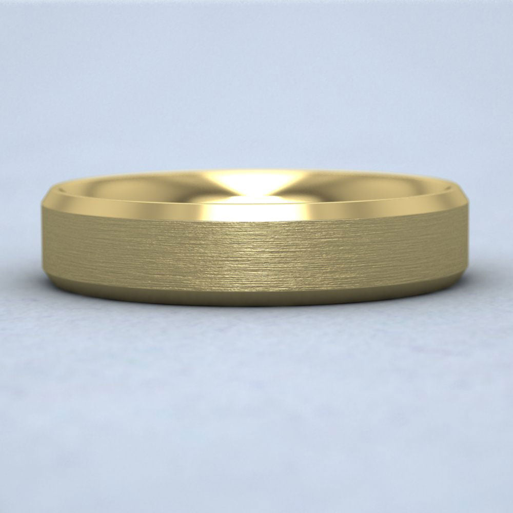 Bevelled Edge And Matt Finish Centre Flat 9ct Yellow Gold 5mm Wedding Ring