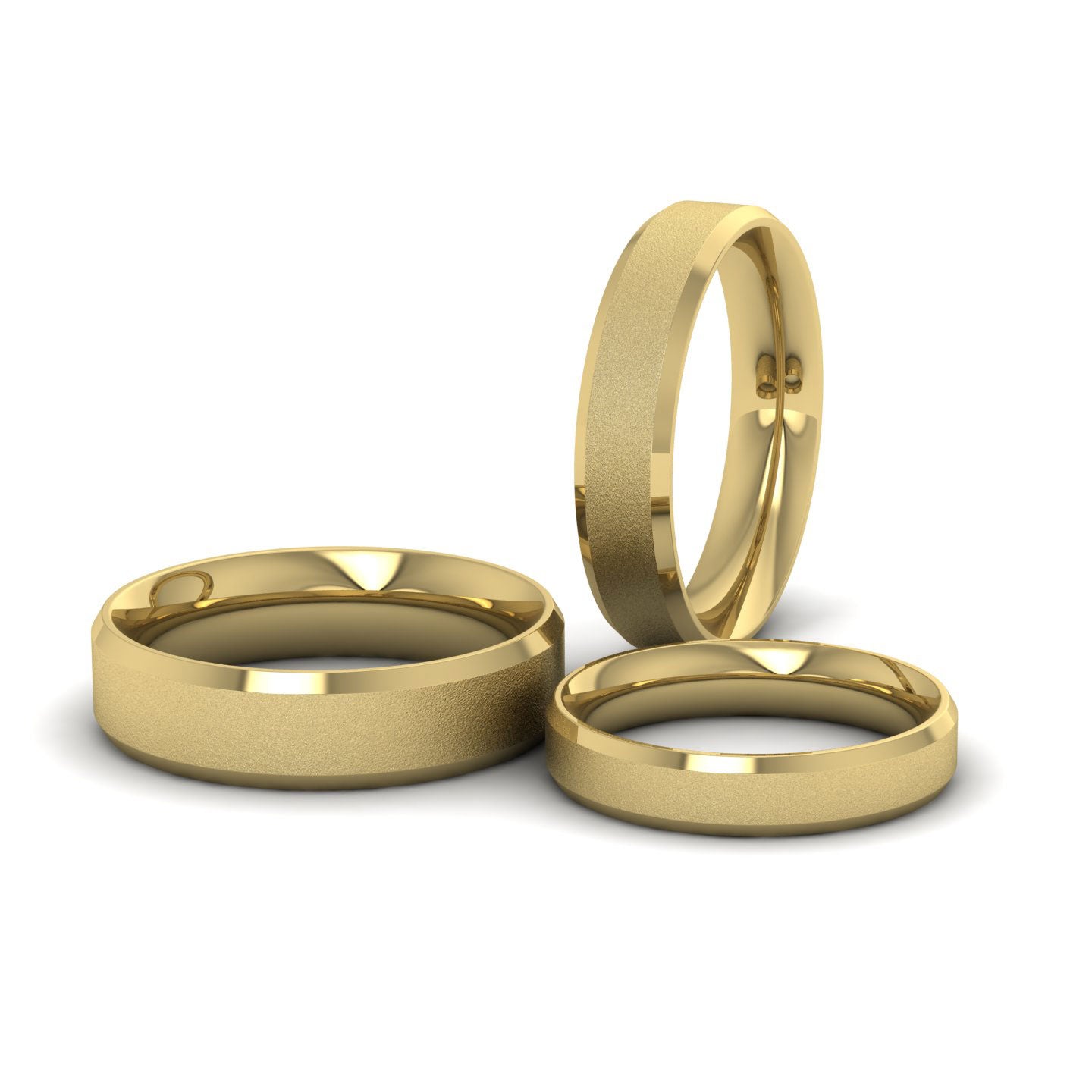 Bevelled Edge And Matt Finish Centre Flat 9ct Yellow Gold 4mm Wedding Ring