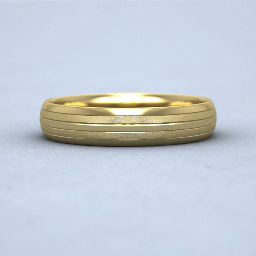 Four Line Pattern With Shiny And Matt Finish 18ct Yellow Gold 4mm Wedding Ring