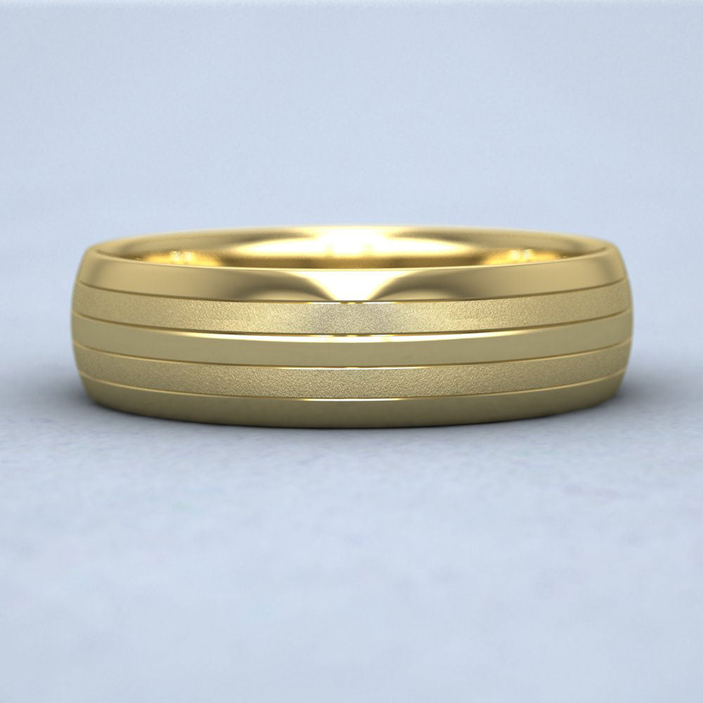 Four Line Pattern With Shiny And Matt Finish 9ct Yellow Gold 6mm Wedding Ring