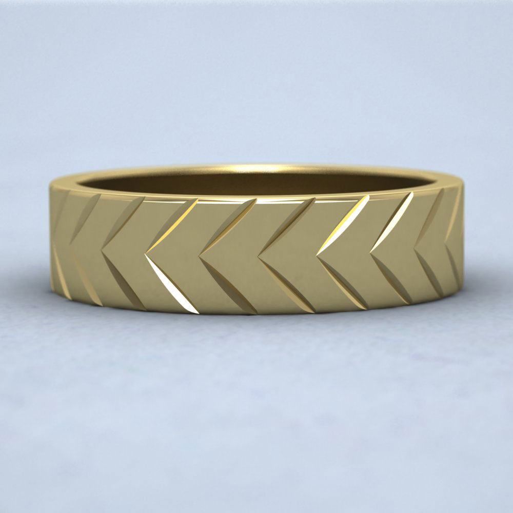 Chevron Pattern 14ct Yellow Gold 6mm Wedding Ring