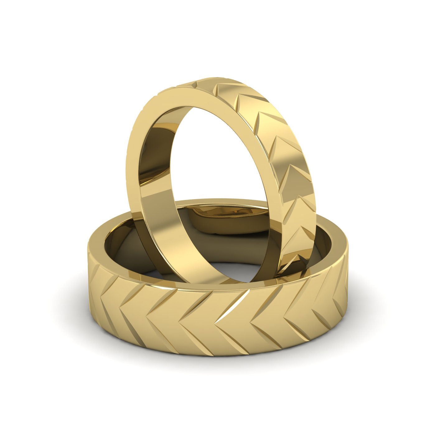 Chevron Pattern 18ct Yellow Gold 4mm Wedding Ring