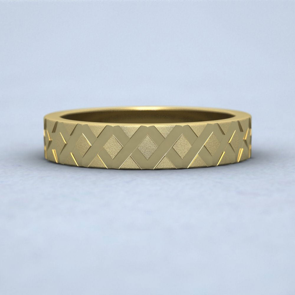 Diagonal Cross Pattern 14ct Yellow Gold 4mm Wedding Ring