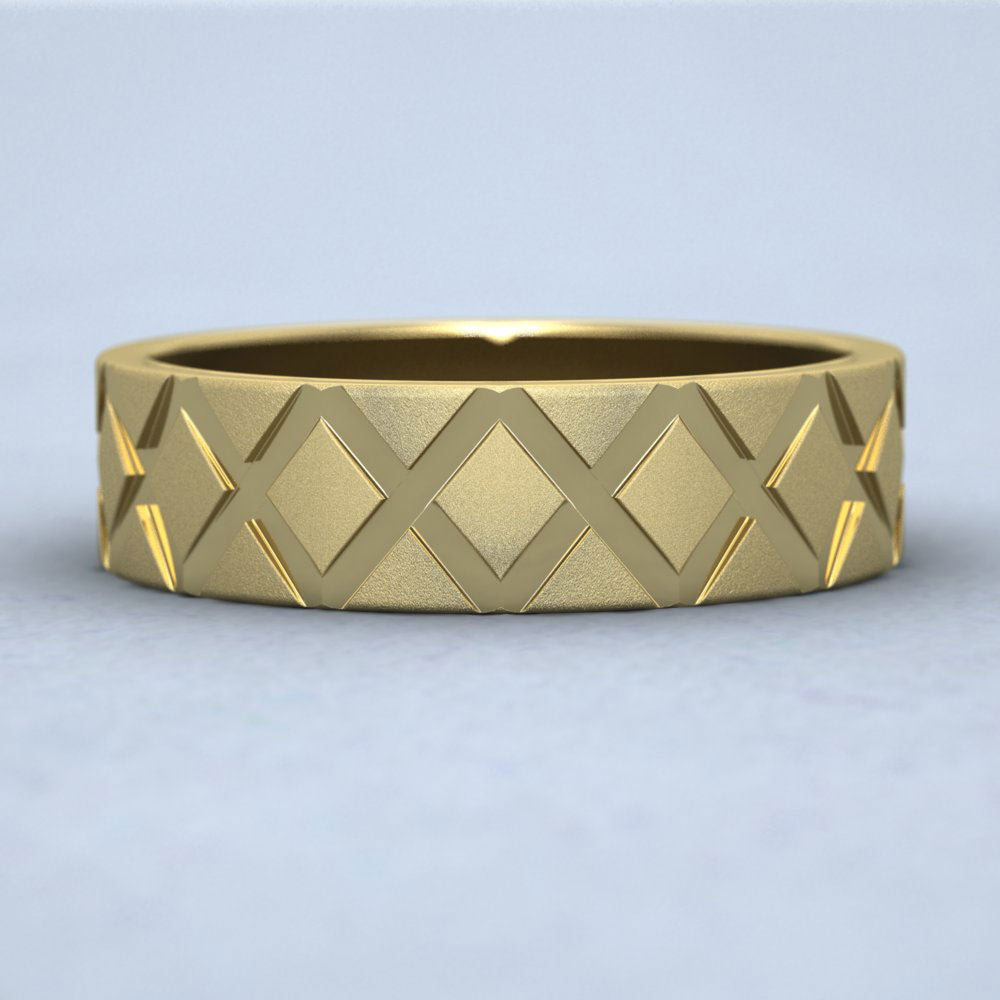 Diagonal Cross Pattern 9ct Yellow Gold 6mm Wedding Ring