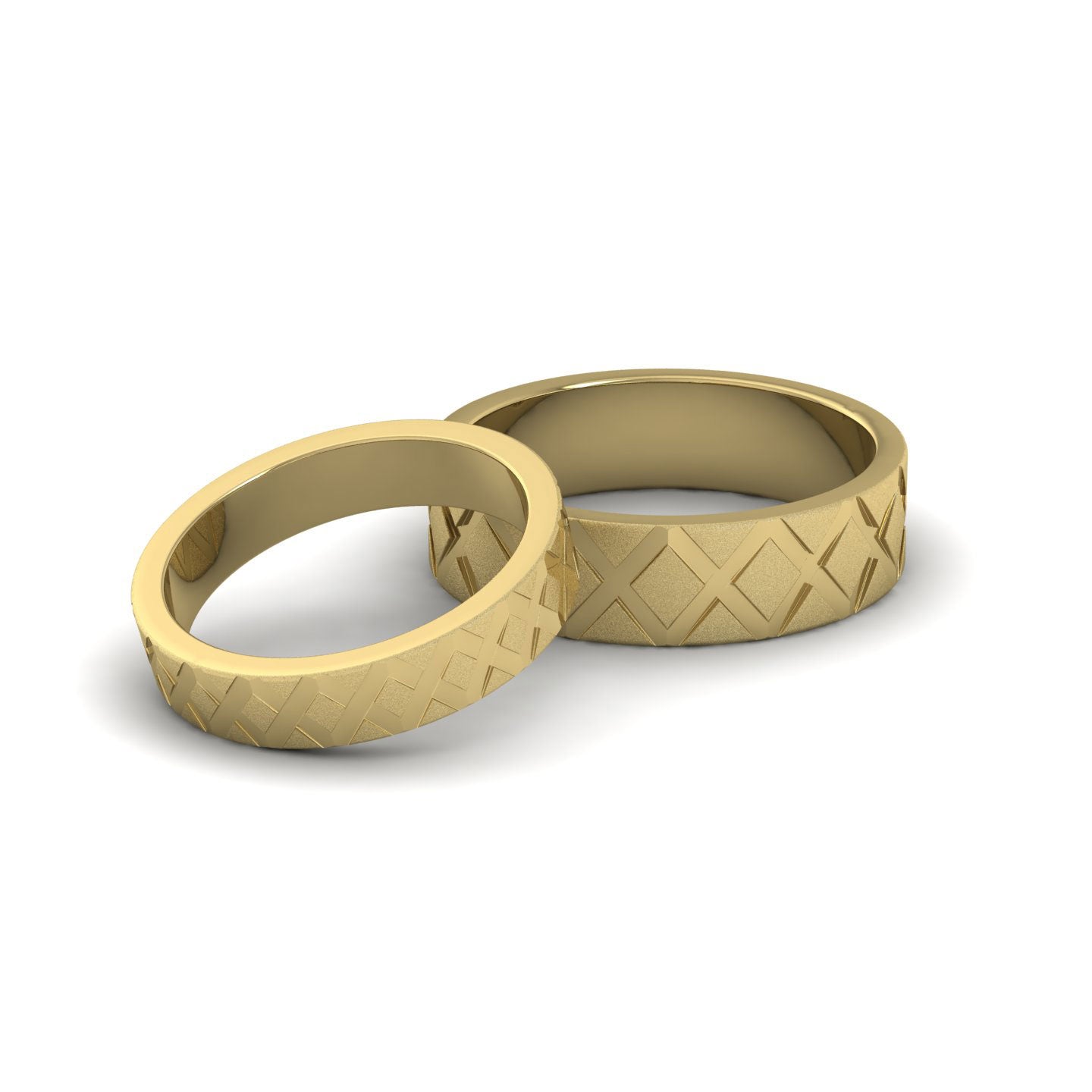 Diagonal Cross Pattern 18ct Yellow Gold 4mm Wedding Ring