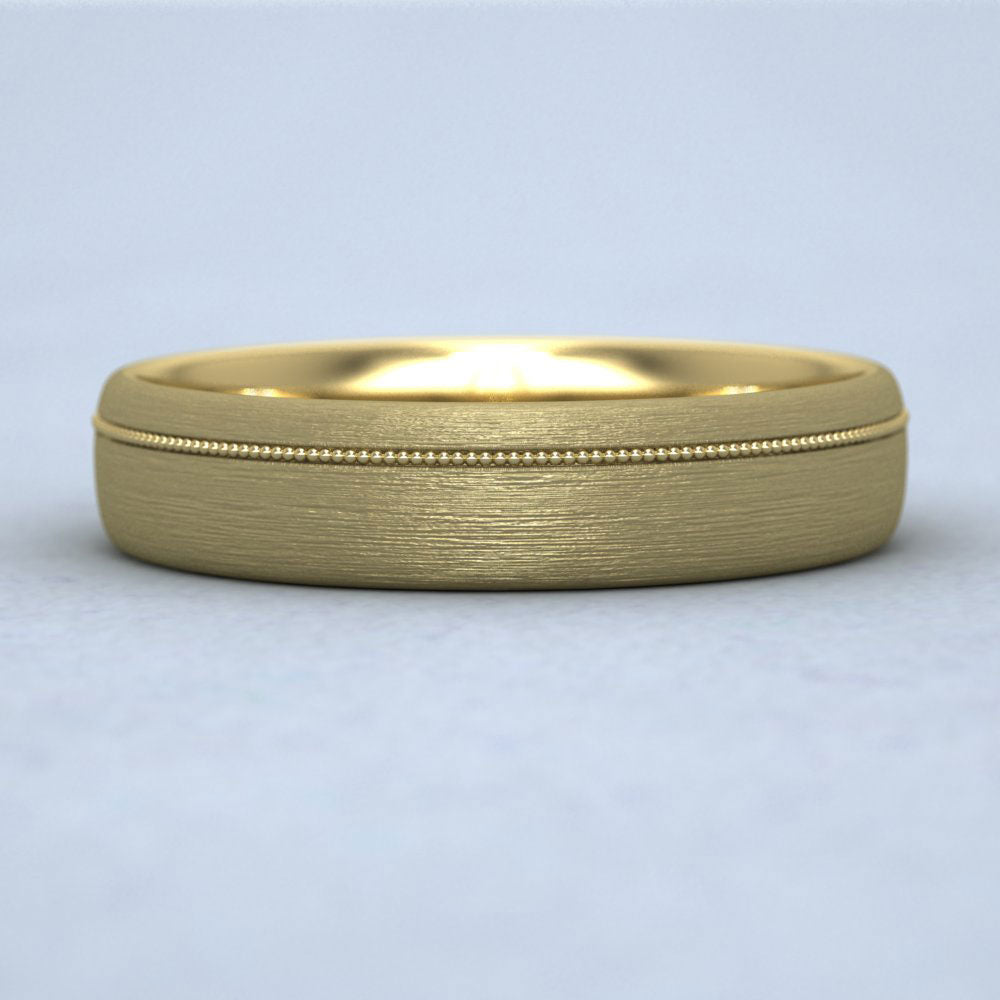 Asymmetric Millgrain 9ct Yellow Gold 5mm Wedding Ring L