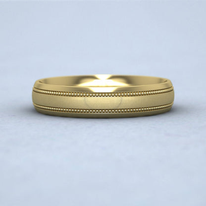 Millgrain And Contrasting Matt And Shiny Finish 14ct Yellow Gold 4mm Wedding Ring