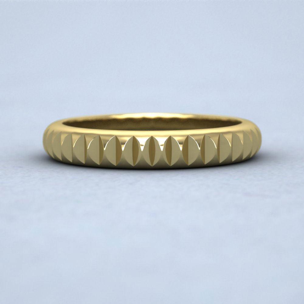 Cut Leaf Across Pattern 14ct Yellow Gold 3mm Wedding Ring