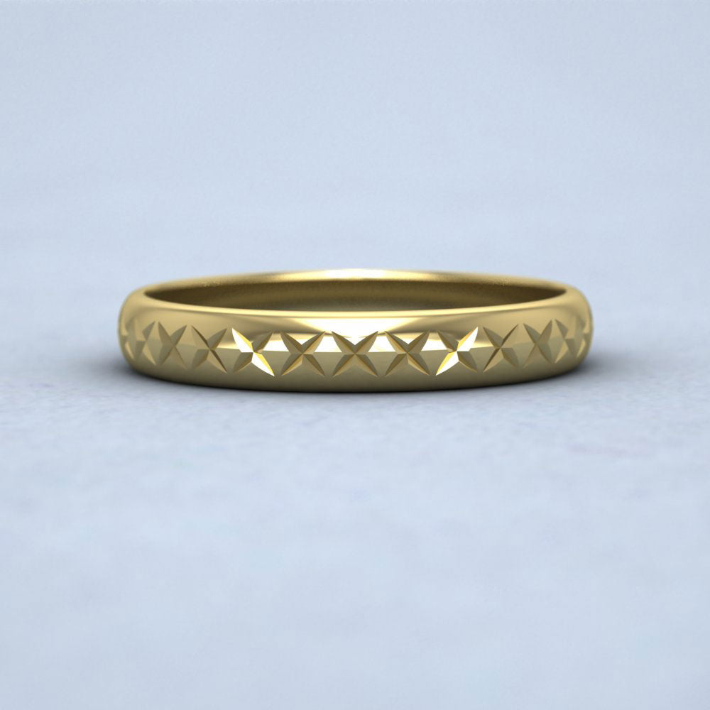 Criss Cut Pattern 18ct Yellow Gold 3mm Wedding Ring Down View
