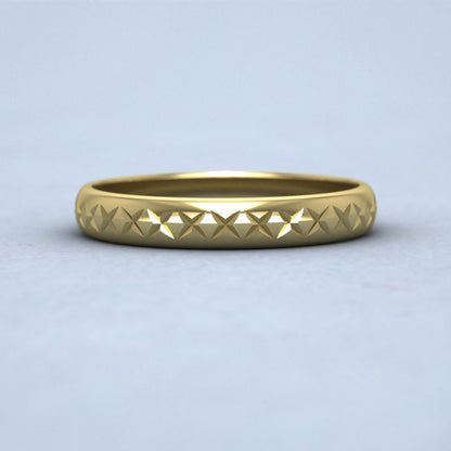 Criss Cut Pattern 18ct Yellow Gold 3mm Wedding Ring Down View