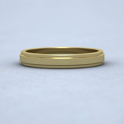 Stepped Edge Pattern Flat 14ct Yellow Gold 3mm Flat Wedding Ring