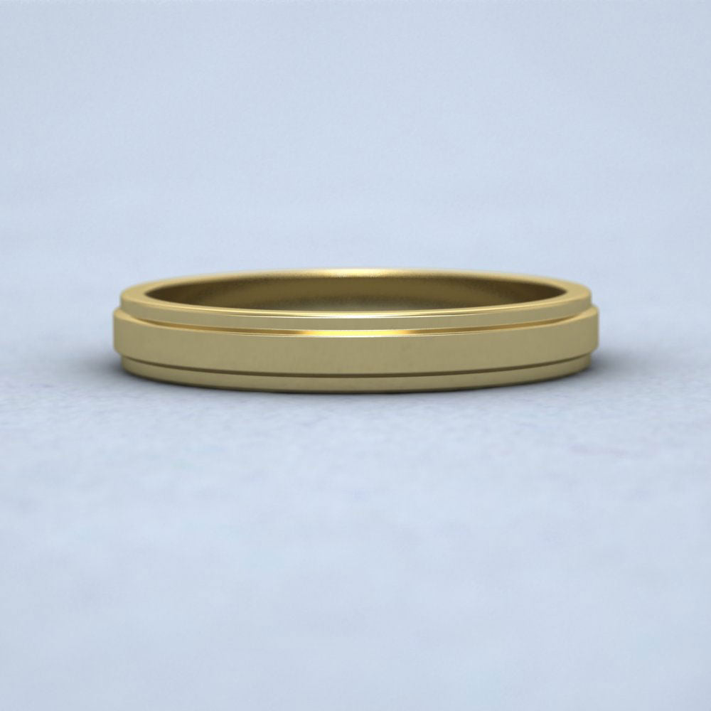 Stepped Edge Pattern Flat 18ct Yellow Gold 3mm Flat Wedding Ring