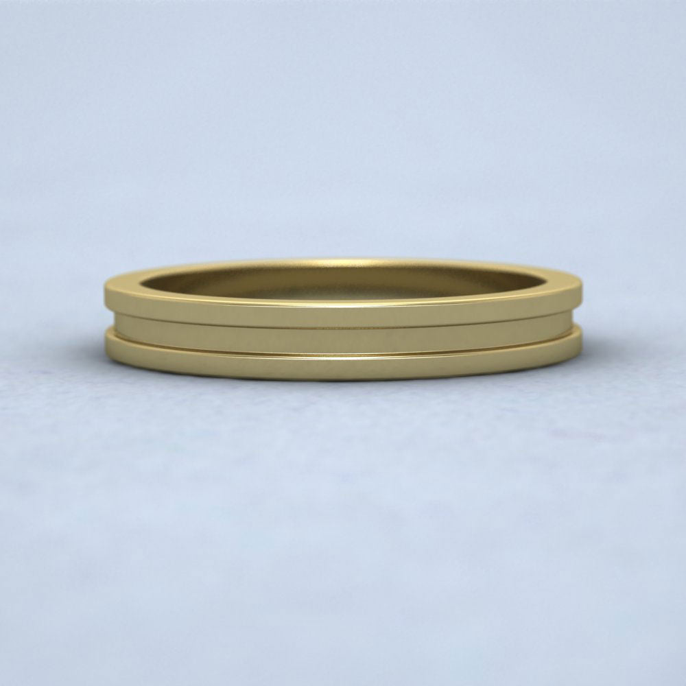 Flat Central Grooved 9ct Yellow Gold 3mm Flat Wedding Ring