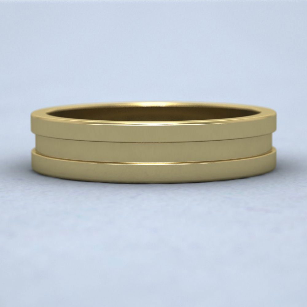 Flat Central Grooved 18ct Yellow Gold 5mm Flat Wedding Ring