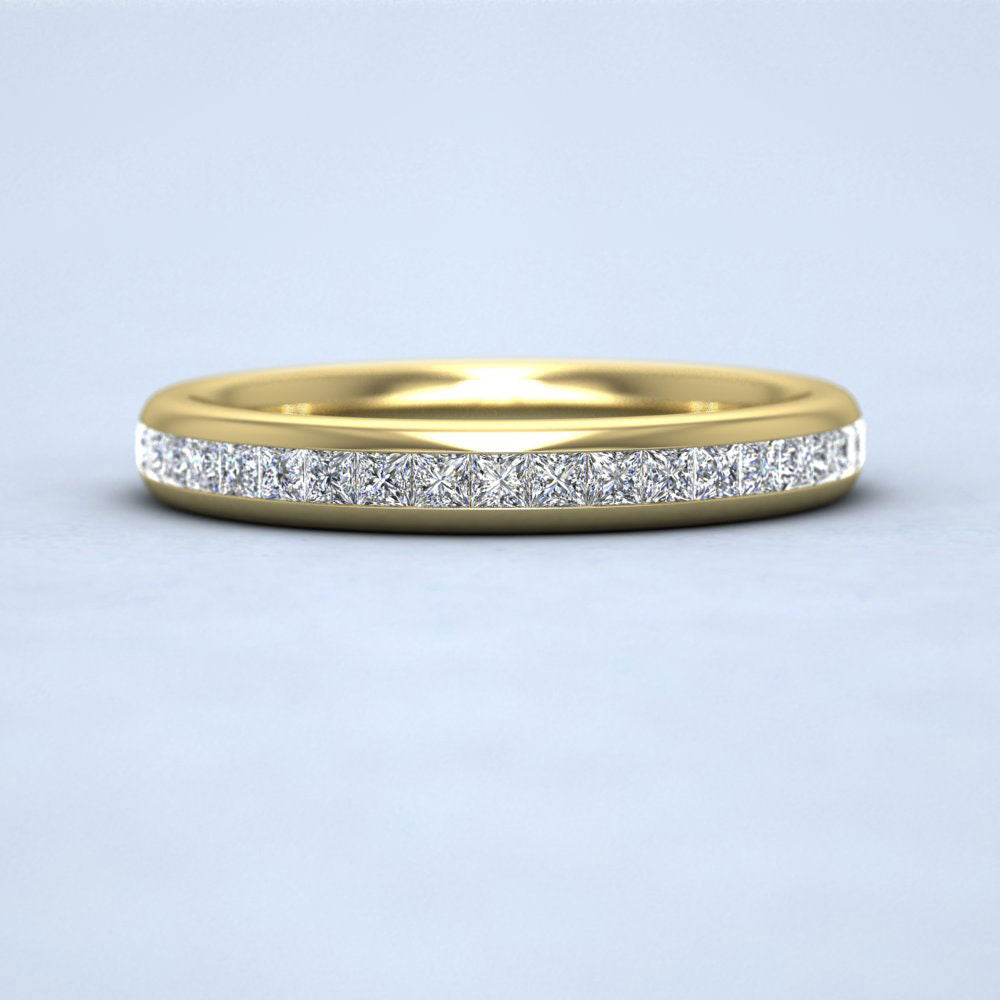 Princess Cut Diamond 0.5ct Half Channel Set Wedding Ring In 9ct Yellow Gold 3mm Wide