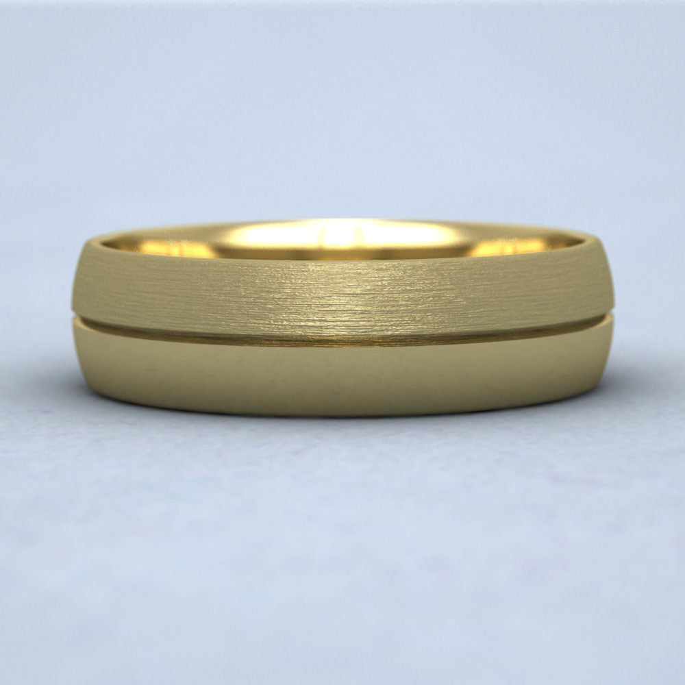 Matt And Polished Line Patterned 14ct Yellow Gold 6mm Wedding Ring