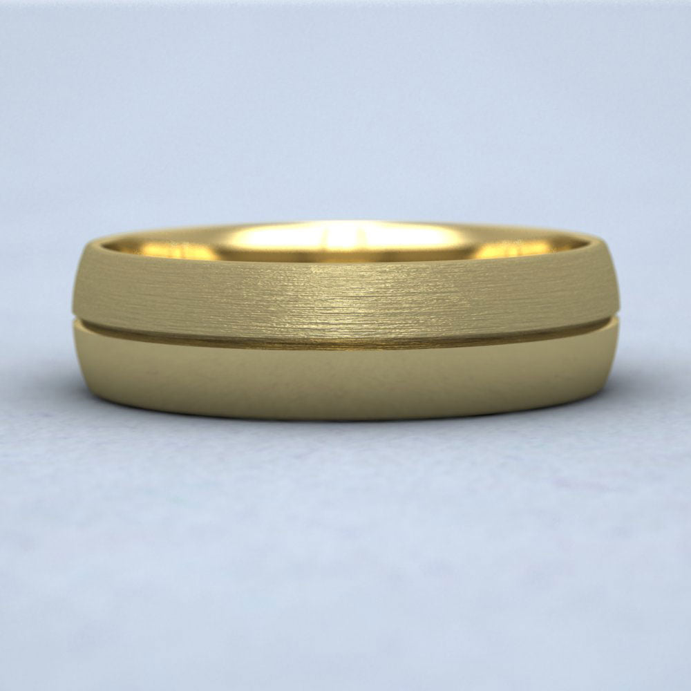Matt And Polished Line Patterned 9ct Yellow Gold 6mm Wedding Ring