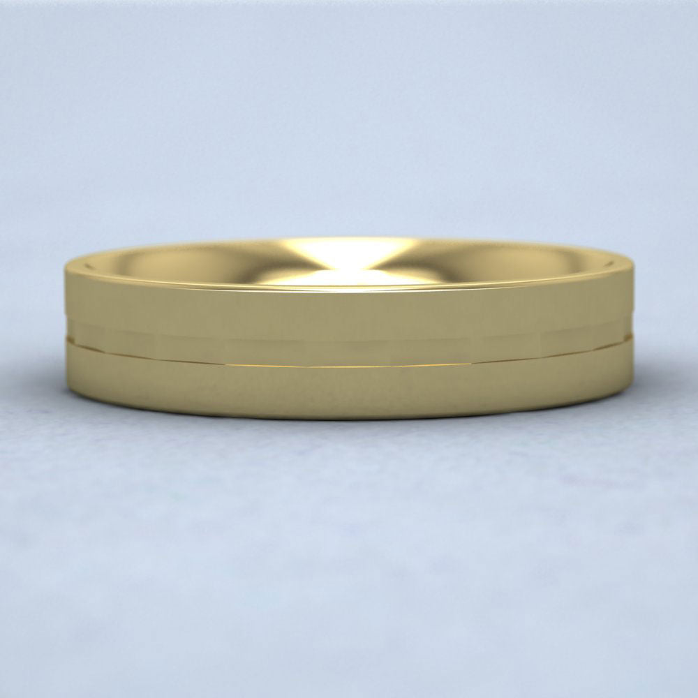 Flat Facetted Groove 14ct Yellow Gold 5mm Wedding Ring