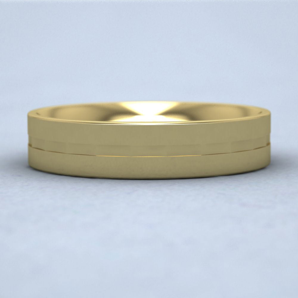 Flat Facetted Groove 9ct Yellow Gold 5mm Wedding Ring