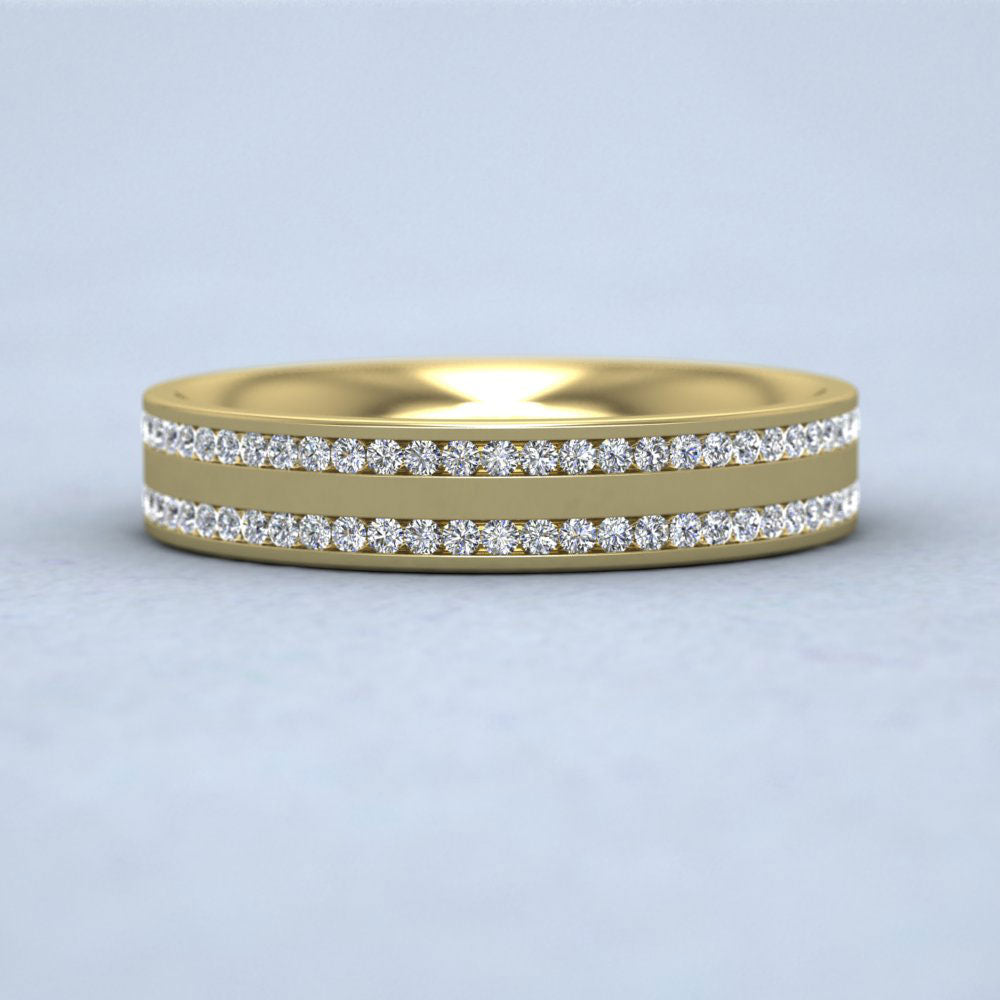 Two Row Full Channel 0.5ct Diamond Set 9ct Yellow Gold 4mm Ring