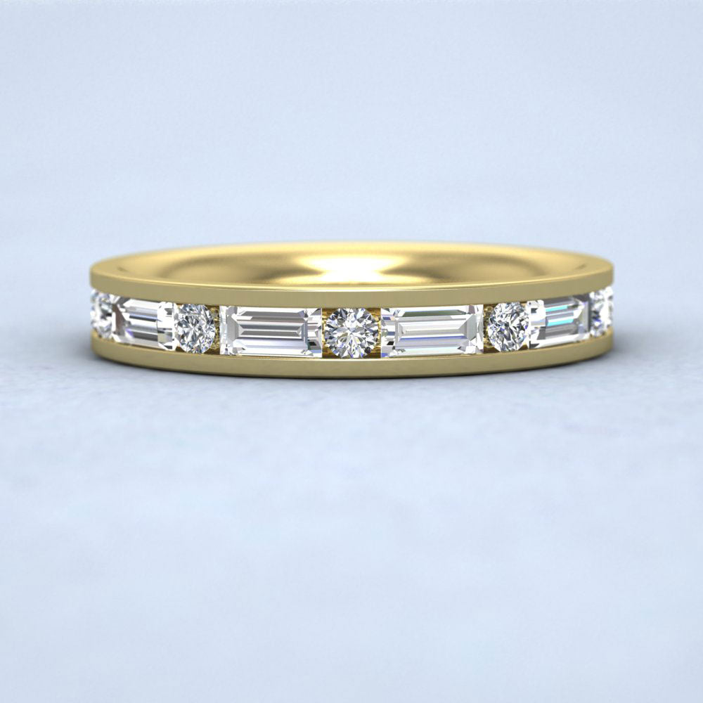Channel Set Alternate Baguette And Round Diamond 18ct Yellow Gold 3.5mm Ring
