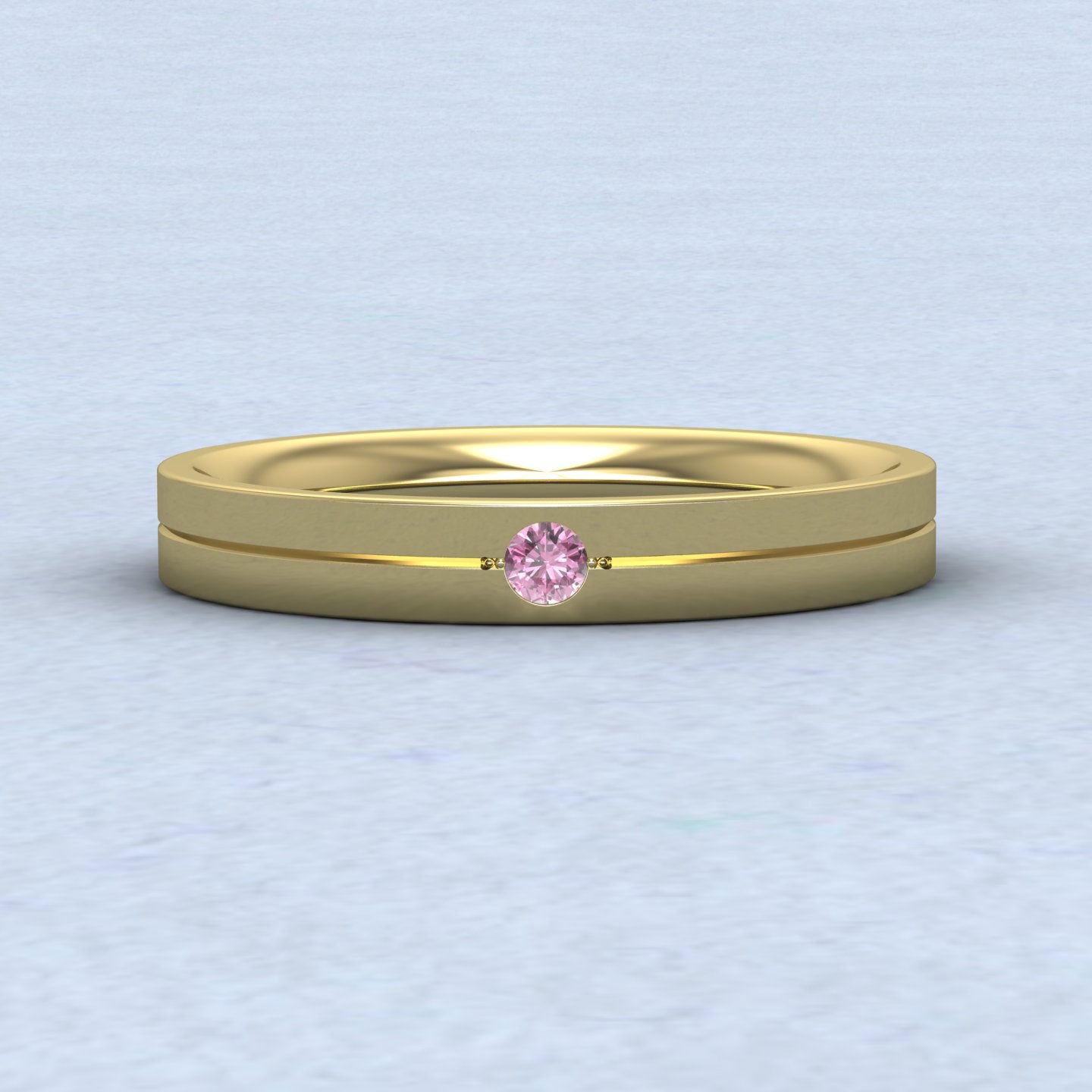 Pink Sapphire Set 14ct Yellow Gold 3mm Wedding Ring