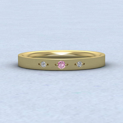 Three Diamond And Pink Sapphire Set 9ct Yellow Gold 2.5mm Wedding Ring