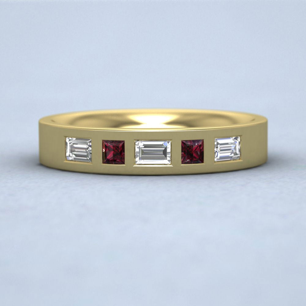 Ruby And Diamond Set (0.4ct Vs, F/G) 9ct Yellow Gold 4mm Wedding Ring