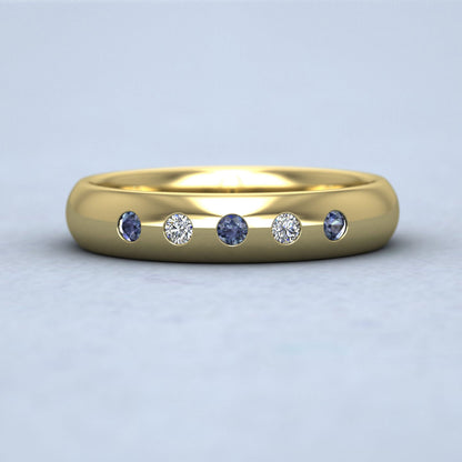 Blue Sapphire And Diamond Flush Set 9ct Yellow Gold 4mm Wedding Ring