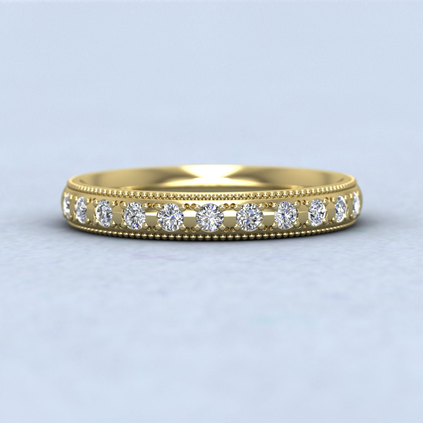 Diamond Set (0.24ct) With Millgrain Edge 14ct Yellow Gold 3mm Wedding Ring