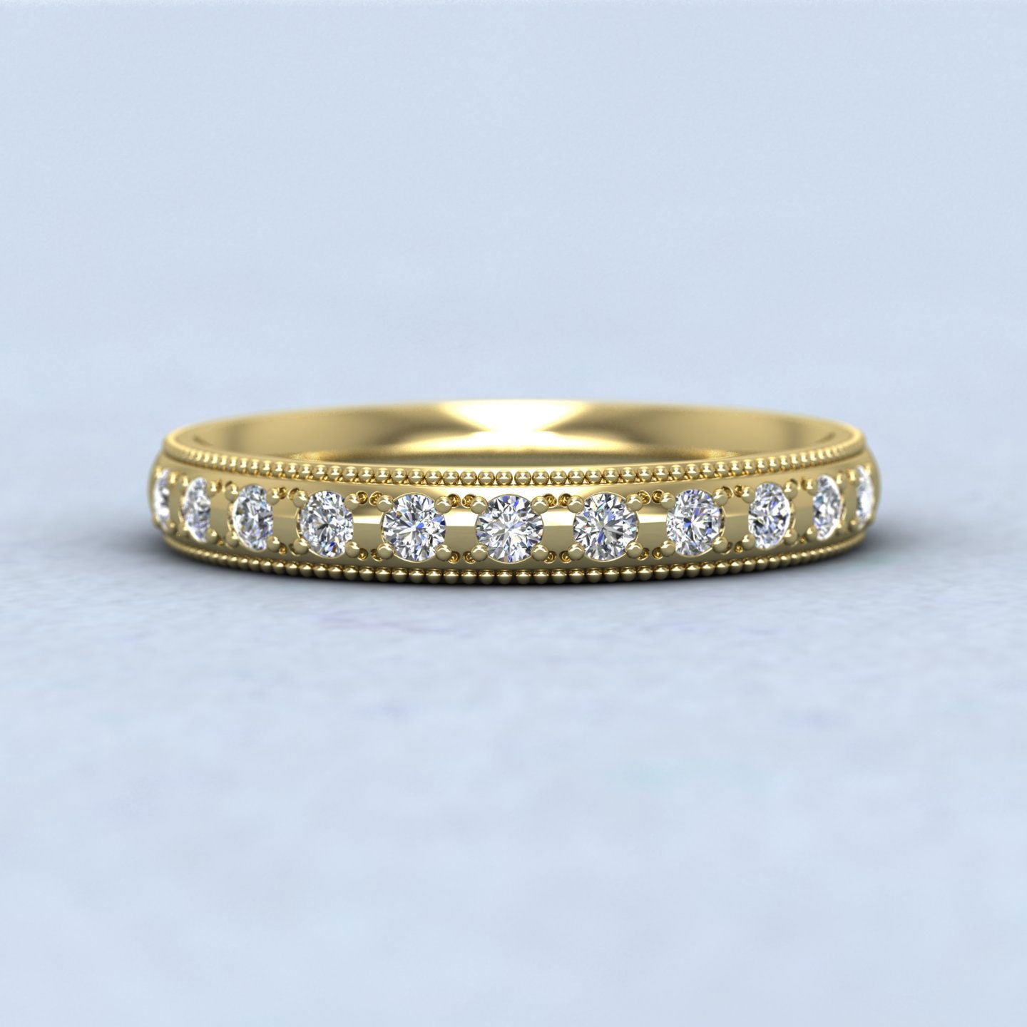 Diamond Set (0.24ct) With Millgrain Edge 22ct Yellow Gold 3mm Wedding Ring