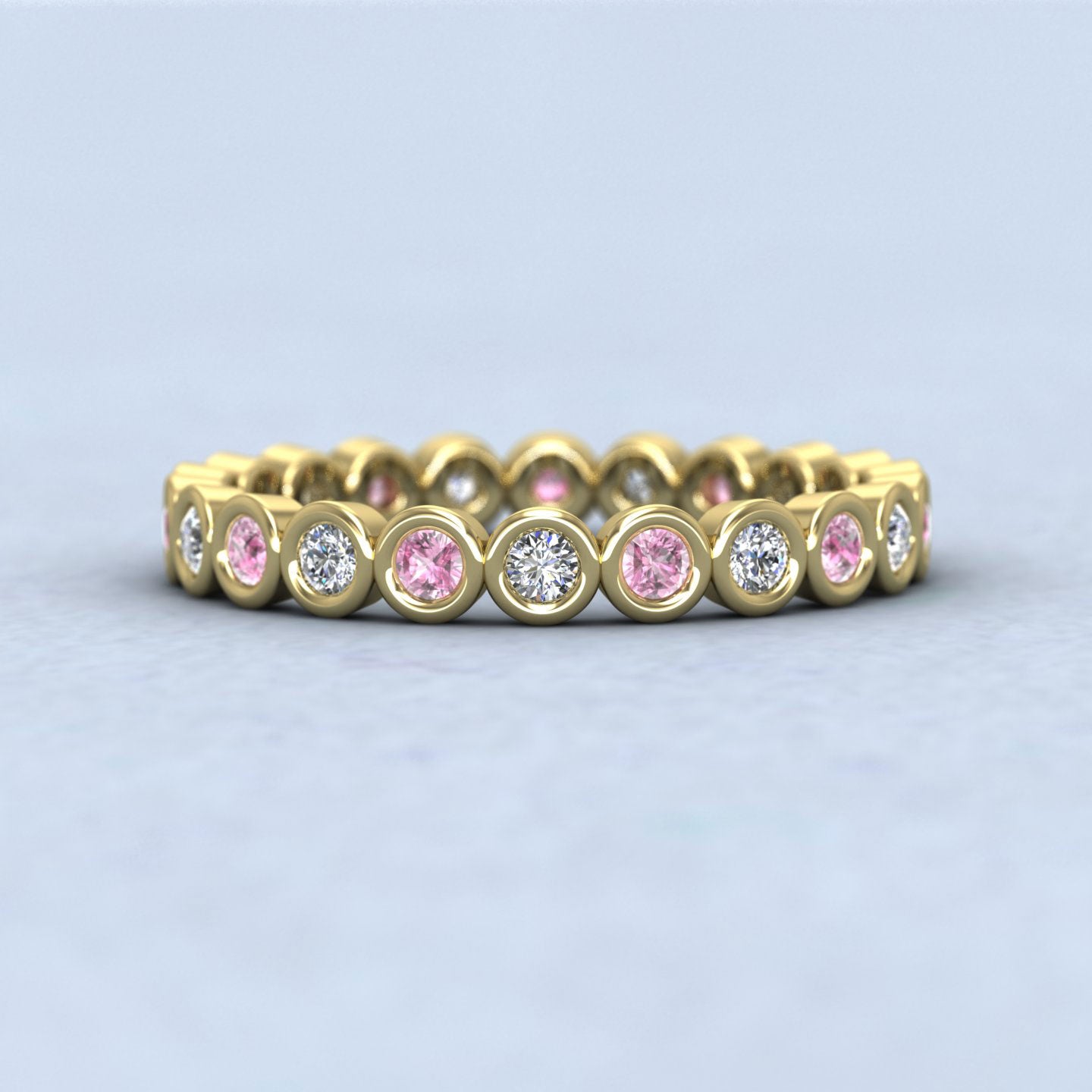 Pink Sapphire And Diamond Ring 14ct Yellow Gold 2.5mm Wedding Ring