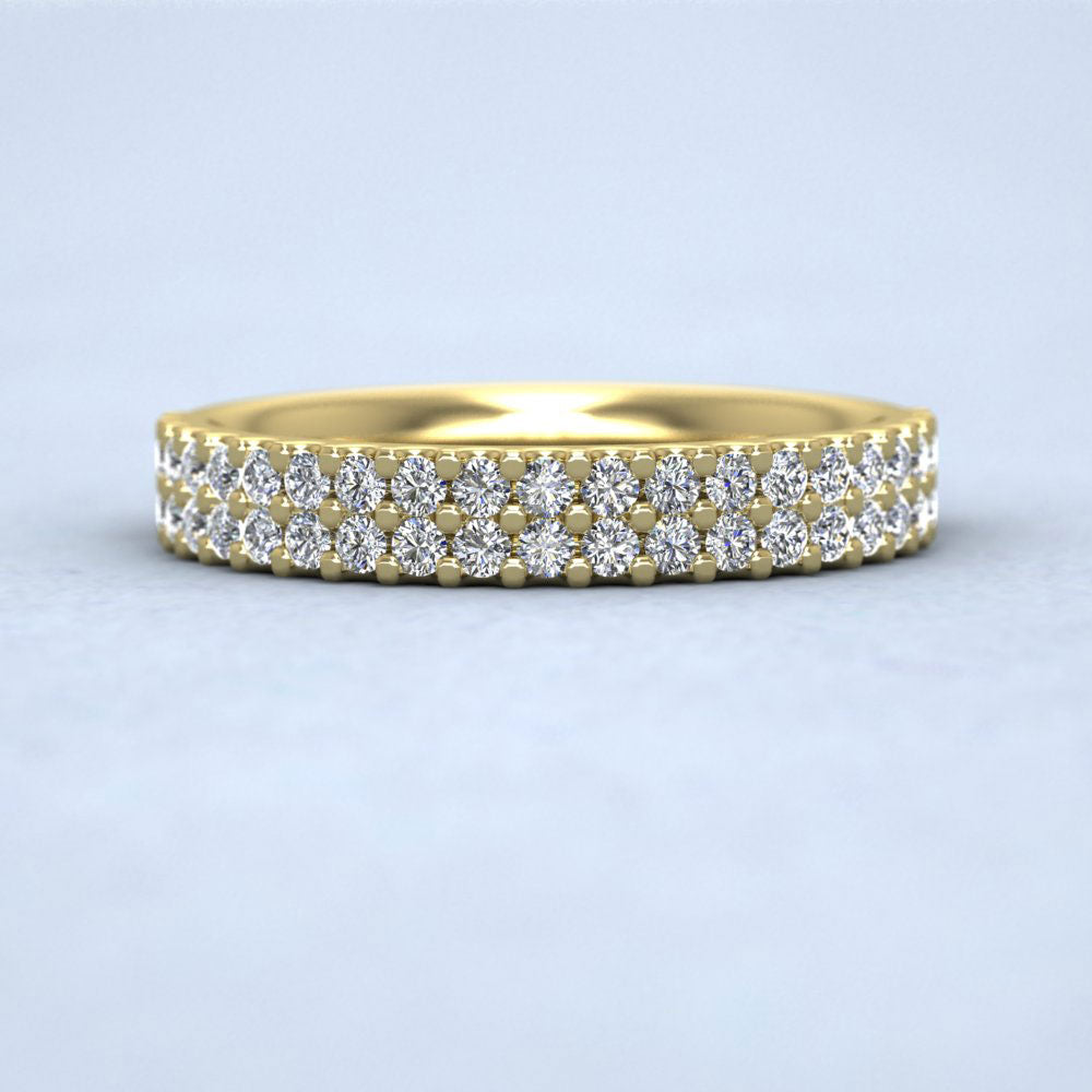 Two Row Round Claw 0.5ct Half Diamond Set 18ct Yellow Gold 3.5mm Ring