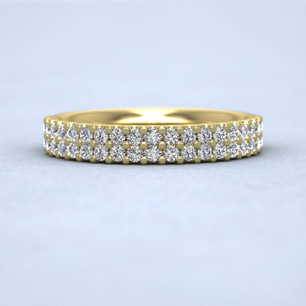 Two Row Round Claw 1.00ct Full Diamond Set 9ct Yellow Gold 3.5mm Ring