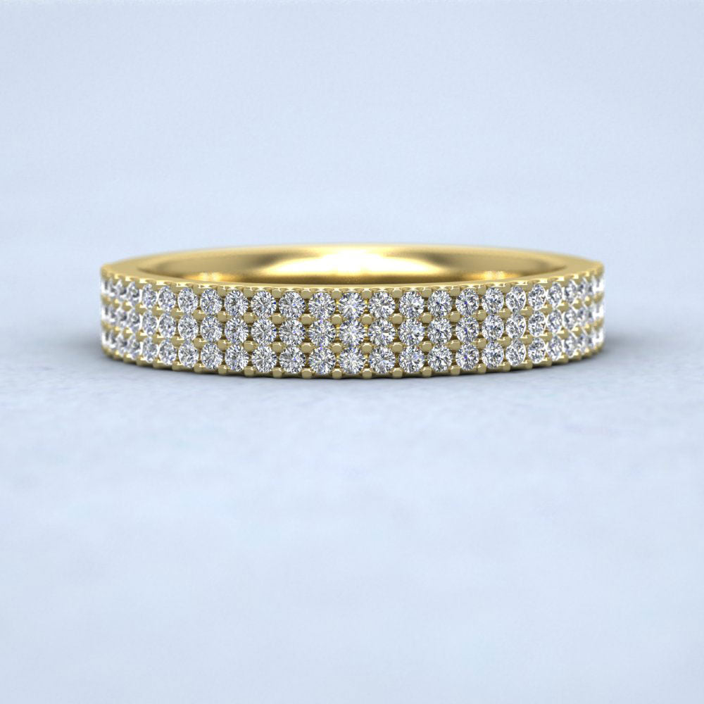 Three Row Round Claw 0.75ct Full Diamond Set 18ct Yellow Gold 4mm Ring